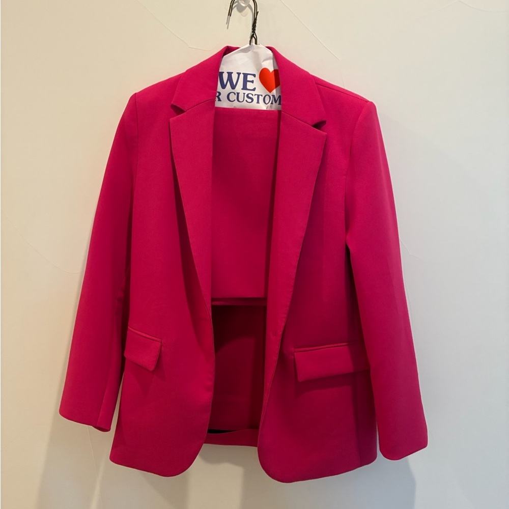 Mango Pink Blazer Tailored Suit Jacket and Mini Skirt Set